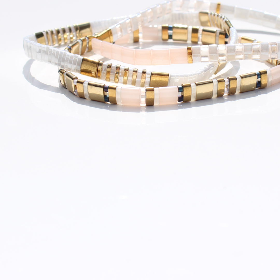Bracelet | Glass Bead - Trio Blush, White + Gold