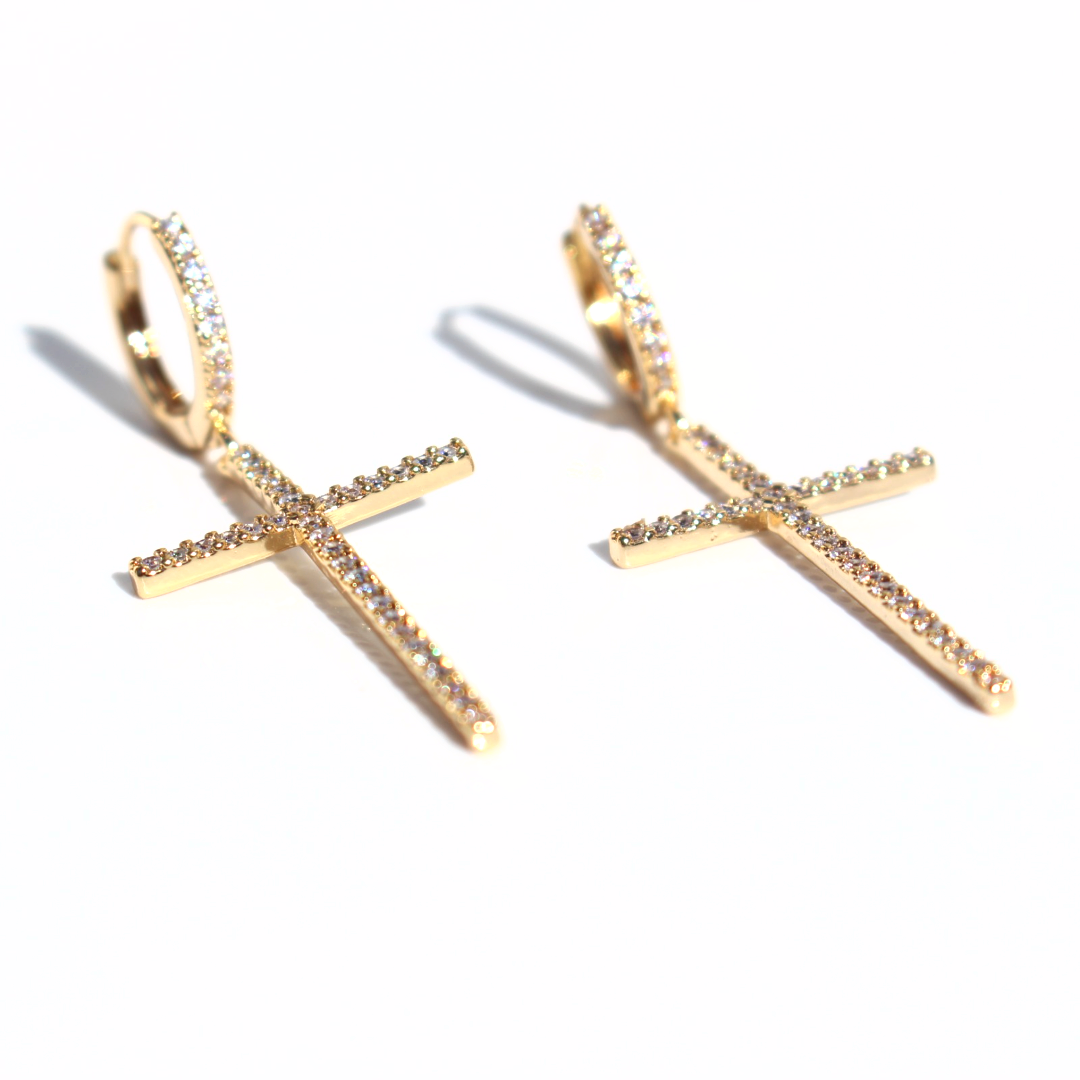 Madonna Cross Earrings | Silver