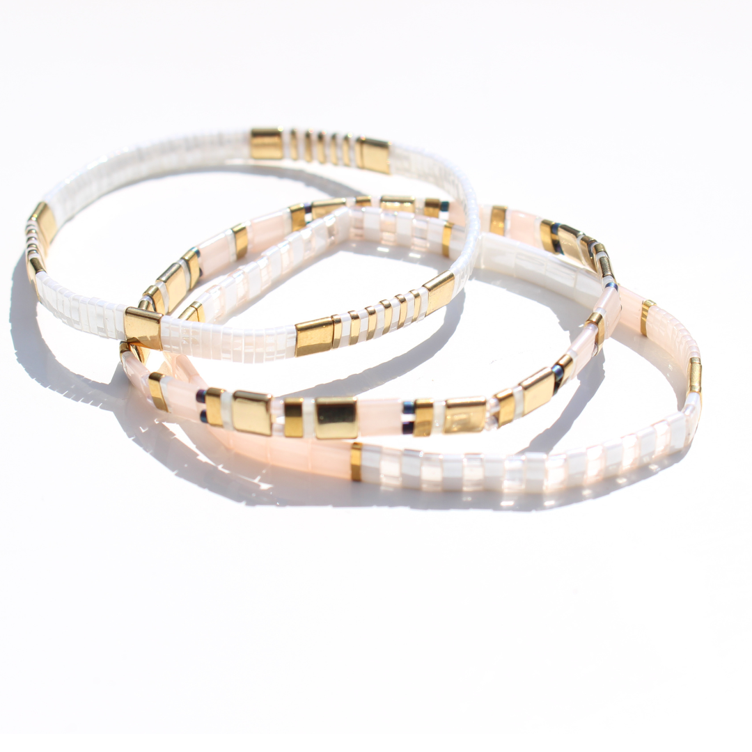 Bracelet | Glass Bead - Trio Blush, White + Gold