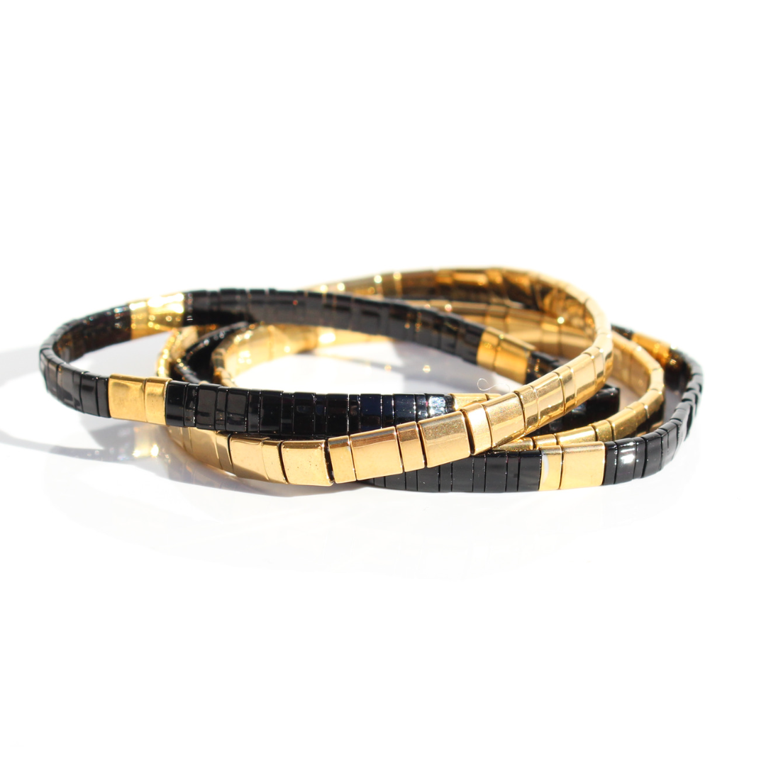 Bracelet | Glass Bead - Duo Black + Gold