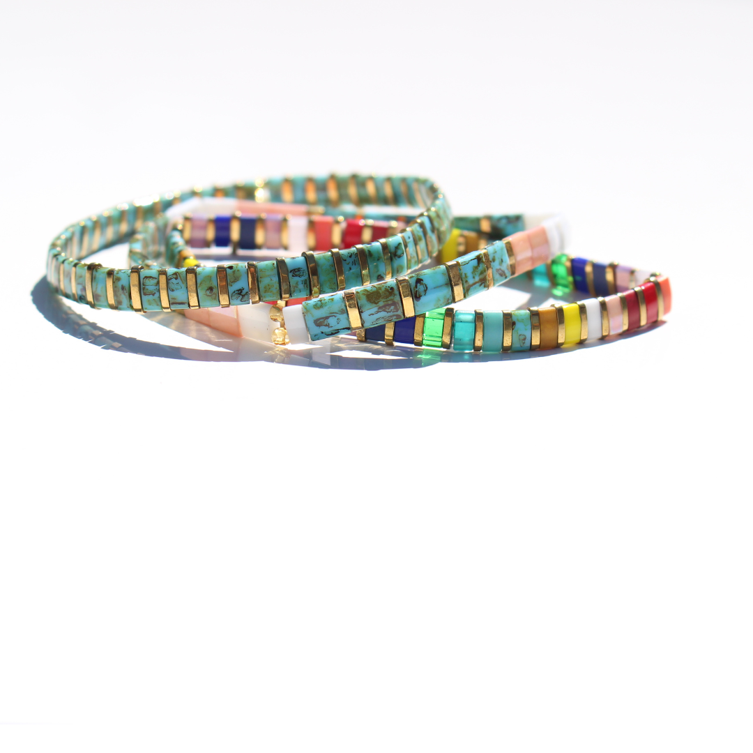 Glass Bead Bracelets Rainbow Multi Trio