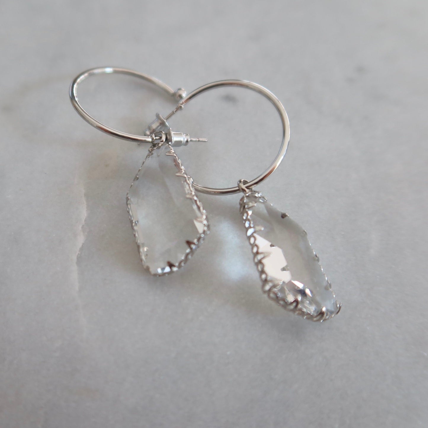Clear Hoop Drop Earrings | Silver