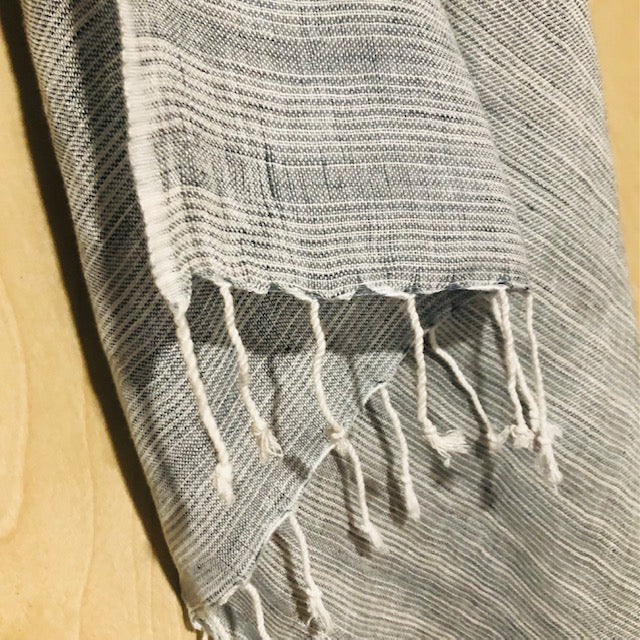 Scarf | Tassel Linen Denim with Tiny Line Detail