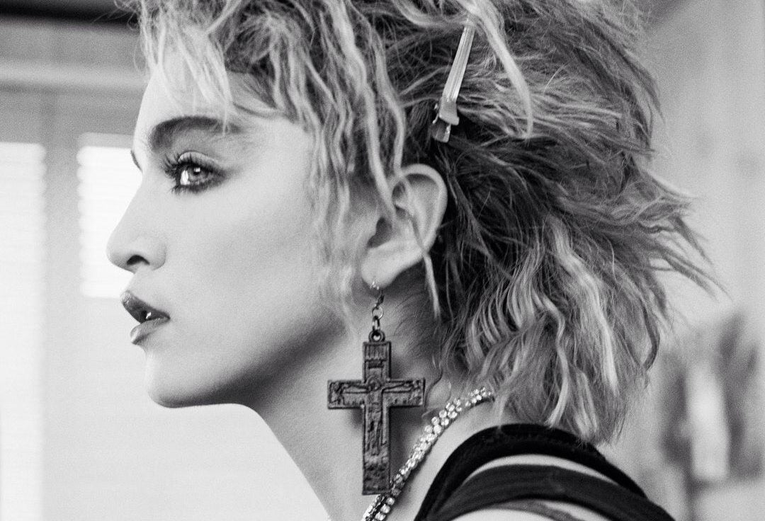 Madonna Cross Earrings | Silver