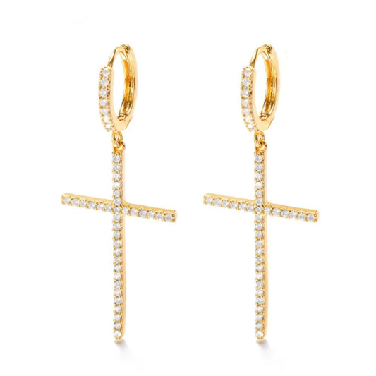 Madonna Cross Earrings | Gold