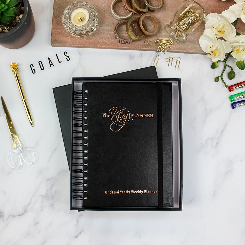 B5 Undated Yearly Weekly Planner Vegan Leather Black