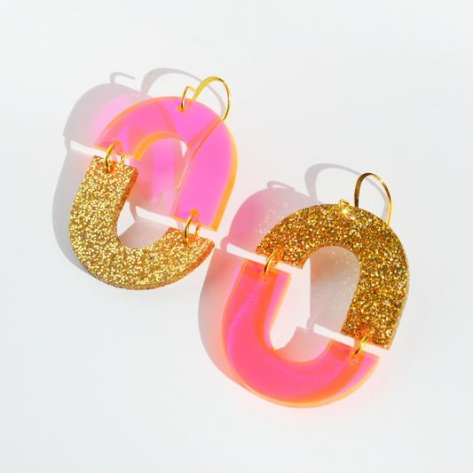 Jive Talking - Neon Pink/Gold Glitter