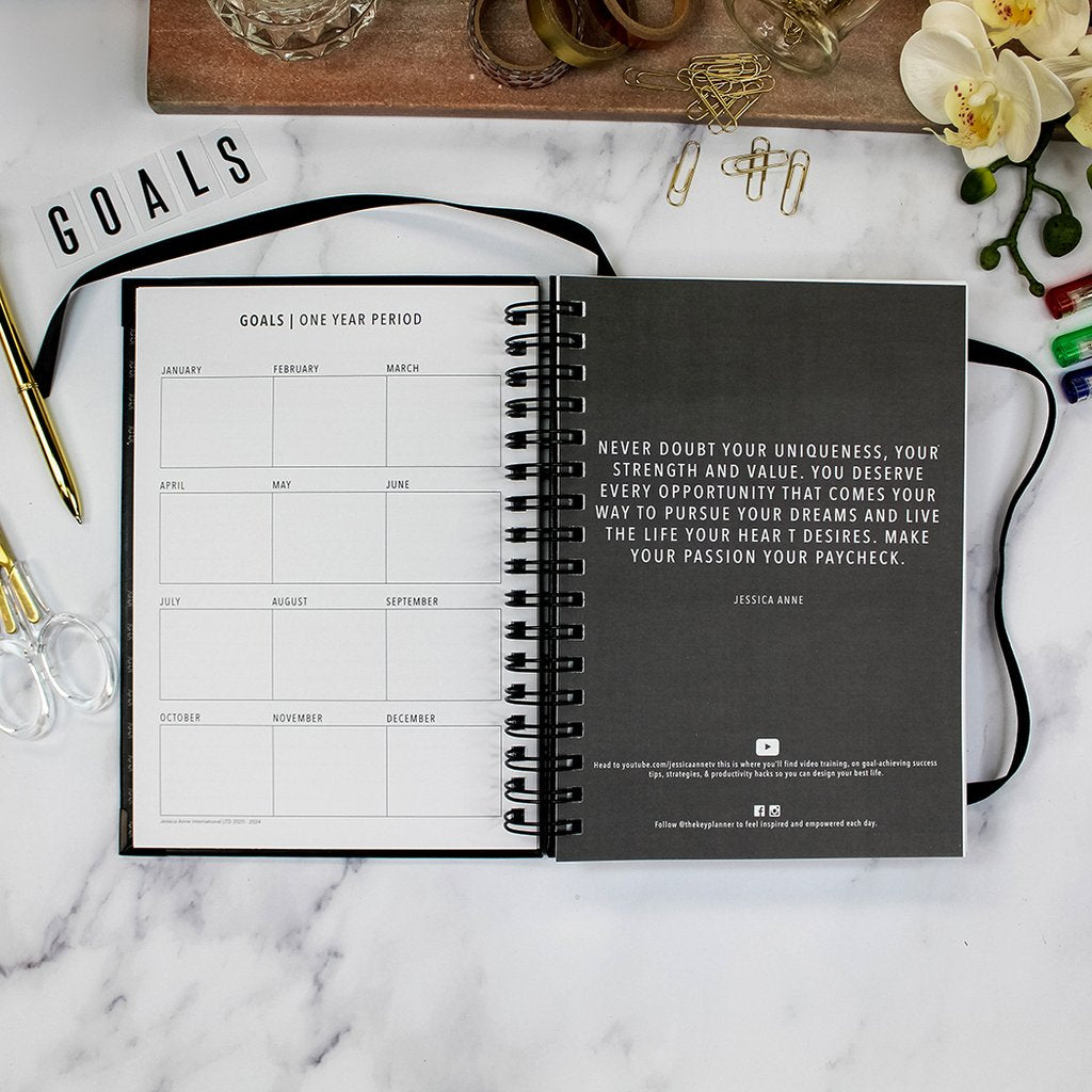 B5 Undated Yearly Weekly Planner Vegan Leather Black